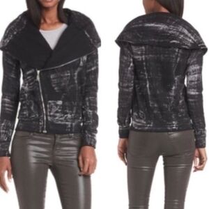 Young Fabulous & Broke Kayla Moto Jacket in a black brush stroke print